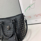 Fashion One-shoulder Diagonal Rivet Skull Handbag