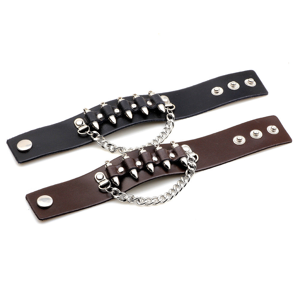 Fashion Men Rivet Cowhide Chain Stylish and Bold Leather Accessory