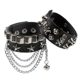 Punk Wide Leather Skull Personality Rivets Pentagram Bracelet