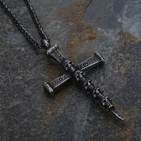 Retro Gothic Skull Cross Motorcycle Stainless Steel Pendant Necklace