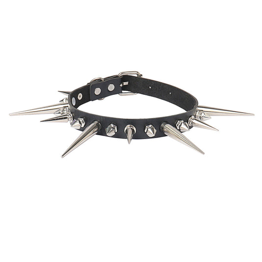 Punk Gothic Long And Short Rivet Spike Leather Collar Leather Necklace