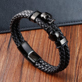 Skull Stainless Steel and Leather Bracelet Bold Gothic Style