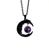 Gothic Face Black Crescent Amethyst Pendant Necklace Earrings