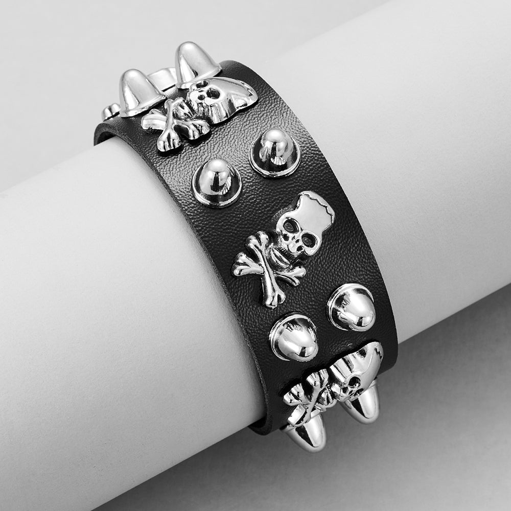 Round Rivet Gothic Bracelet Hip Hop Dark Skull Head Leather