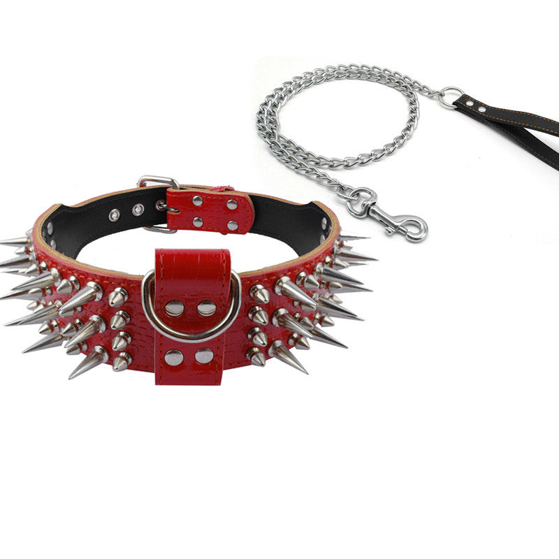 Dog Anti Bite Collar for Female M Size with Traction Rope Rivet Chain and Bully Pit Bull Design