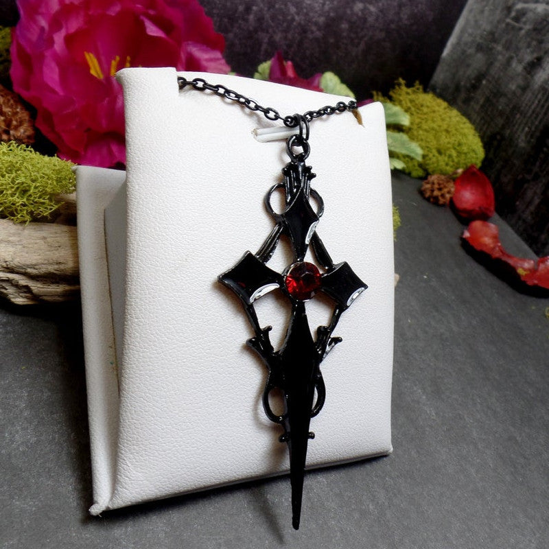 European And American Fashion Gothic Black Cross Pendant Necklace With Diamonds