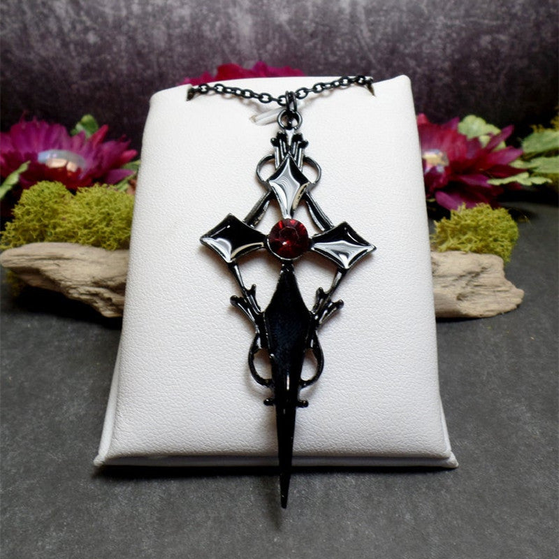 European And American Fashion Gothic Black Cross Pendant Necklace With Diamonds