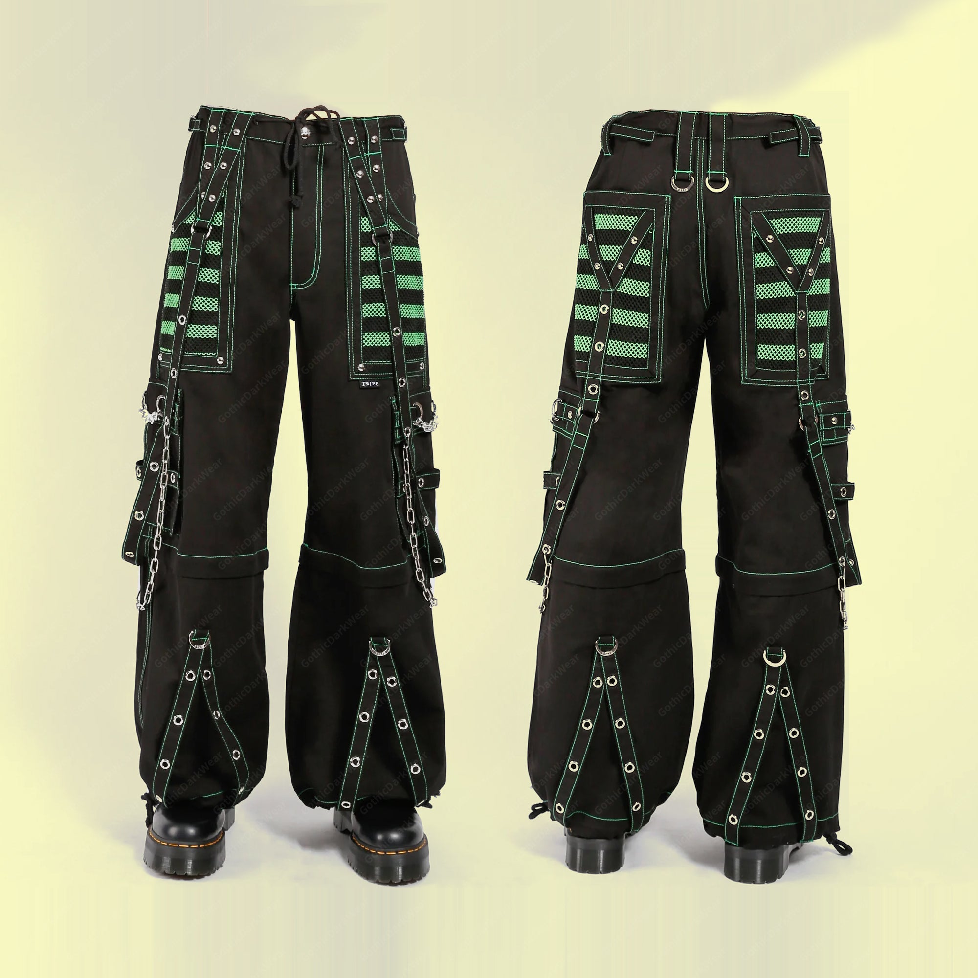 Men Gothic Mesh Panel Pant Hot Black Punk Trouser Buckle Zips Chain Tripp Pant Strap Punk Trousers Chrome Trousers