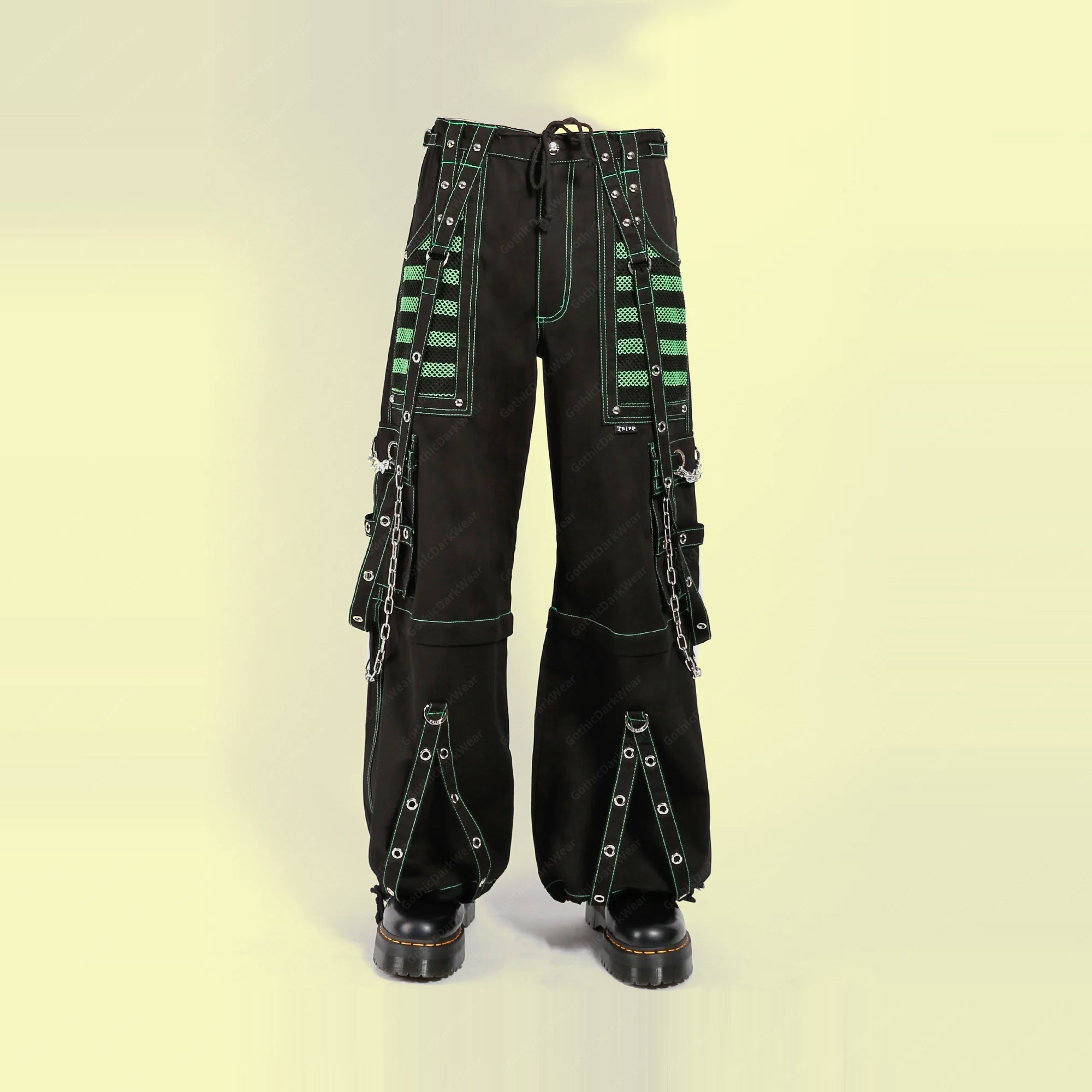 Men Gothic Mesh Panel Pant Hot Black Punk Trouser Buckle Zips Chain Tripp Pant Strap Punk Trousers Chrome Trousers