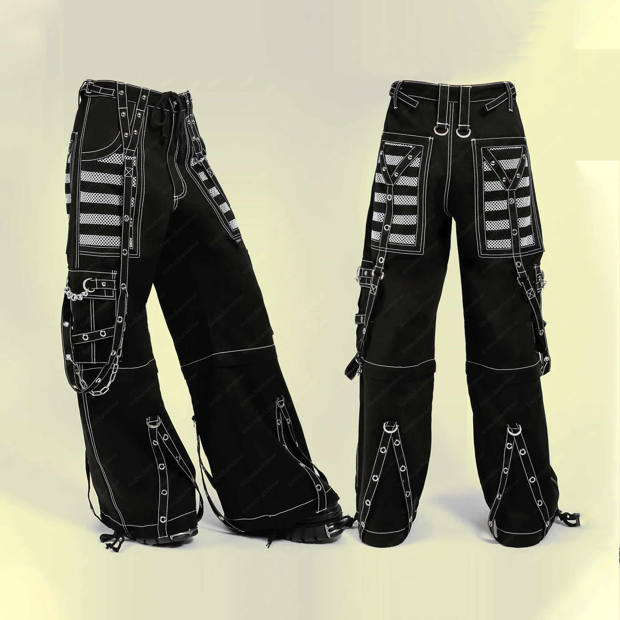 Men Gothic Mesh Panel Pant Hot Black Punk Trouser Buckle Zips Chain Tripp Pant Strap Punk Trousers Chrome Trousers