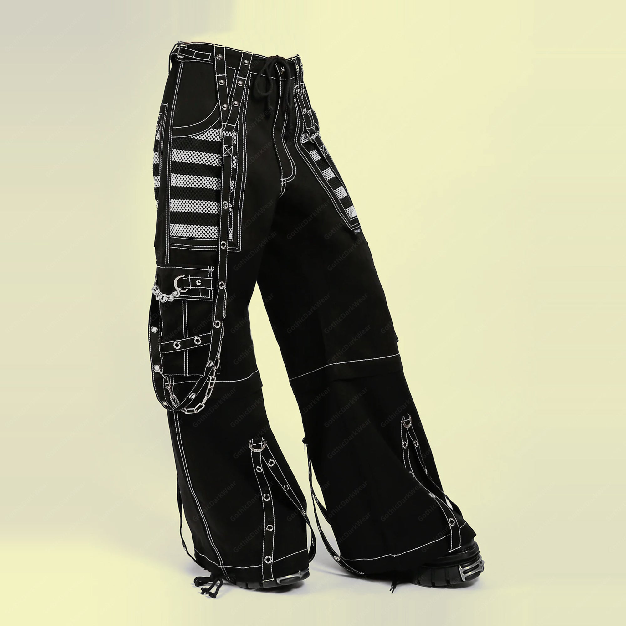 Men Gothic Mesh Panel Pant Hot Black Punk Trouser Buckle Zips Chain Tripp Pant Strap Punk Trousers Chrome Trousers