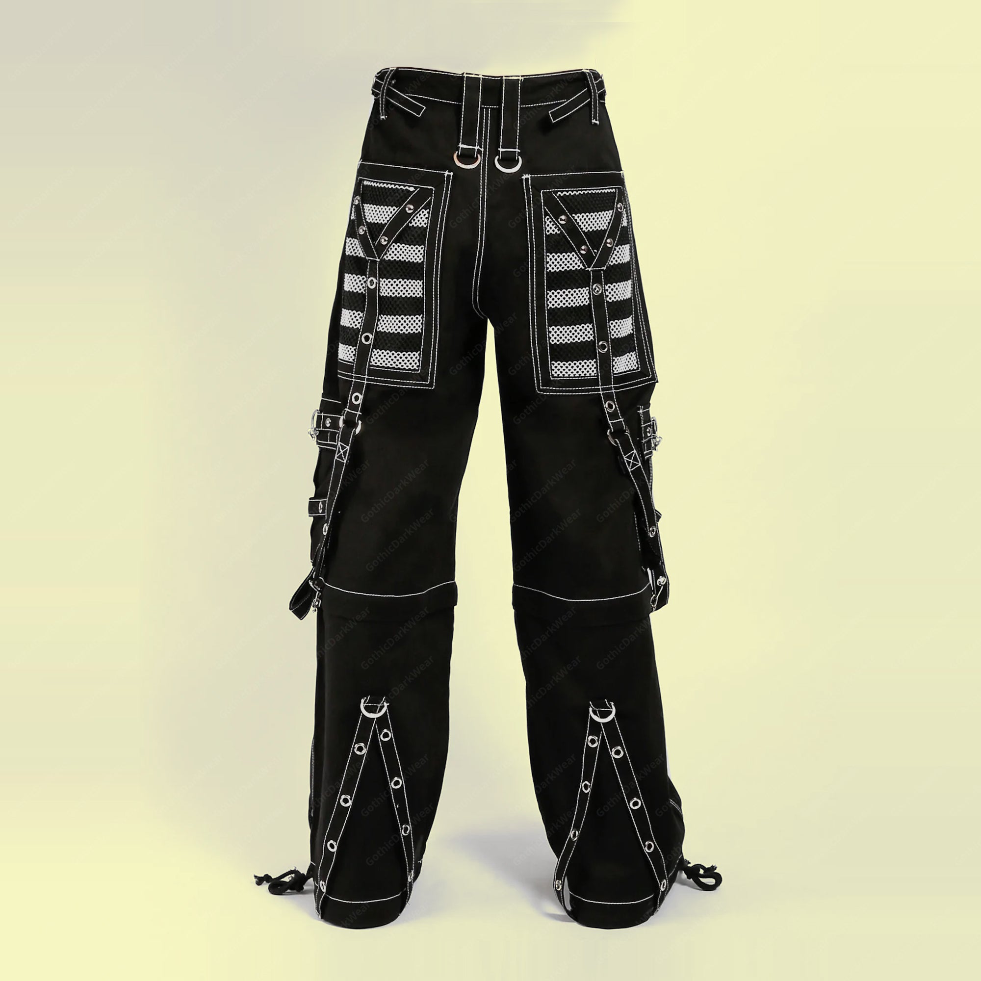 Men Gothic Mesh Panel Pant Hot Black Punk Trouser Buckle Zips Chain Tripp Pant Strap Punk Trousers Chrome Trousers