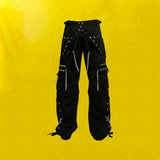 Men Gothic Pant Cargo Pockets Baggy Pants With Chrome Silver Chains Steampunk Style Goth Pant