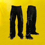 Men Gothic Pant Cargo Pockets Baggy Pants With Chrome Silver Chains Steampunk Style Goth Pant