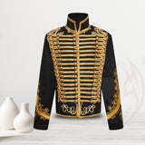 Men Luxe Military Drummer Jacket Black & Gold Gothic Napoleon Parade Coat Hussar Jacket