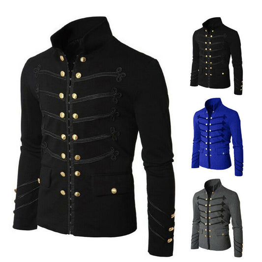 Military Napoleon Hook Jacket – Steampunk Black Embroidery Jacket for Halloween and Beyond