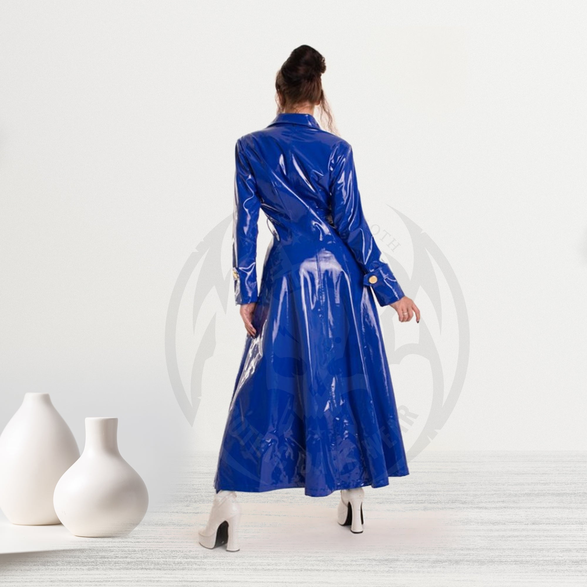 Women PVC Vinyl Long Coat Red/Blue PVC Raincoat PVC Trench Coats Ladies Emo Fashion Coat