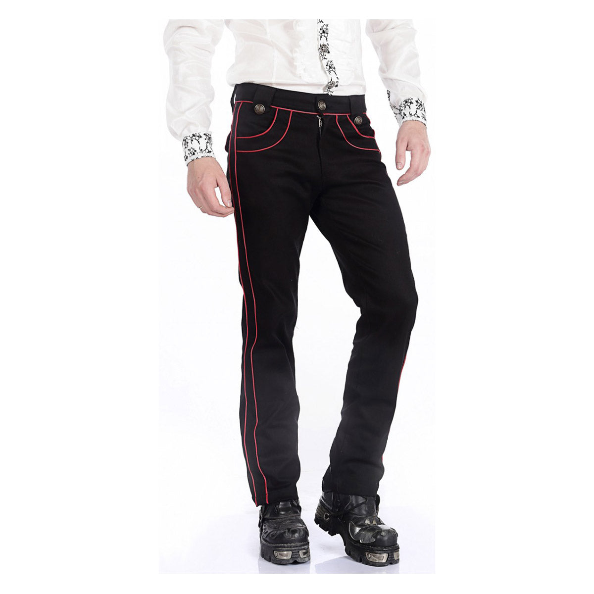 Men Pentagram Red Gothic Pant Gothic Military Officer Trousers - Alternative Gothic Dark Wear | Embrace Dark Aesthetic Men & Women Gothic Clothing