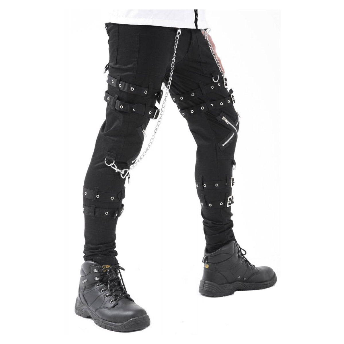 Men Gothic Cross Zip Pant Straps Cyber Punk Bondage Pant Black Goth Punk Pants with Zipper and Straps - Alternative Gothic Dark Wear | Embrace Dark Aesthetic Men & Women Gothic Clothing