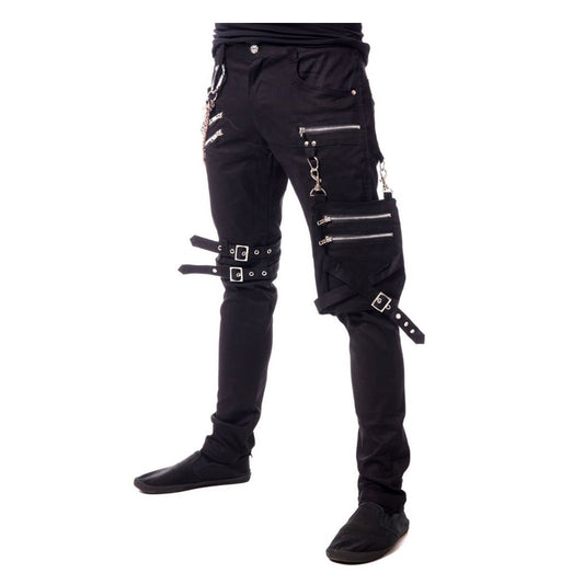 Men Slim Fit Gothic Pant Bondage Metallic Pant Buckle Zipper Cotton Chain Pant - Alternative Gothic Dark Wear | Embrace Dark Aesthetic Men & Women Gothic Clothing