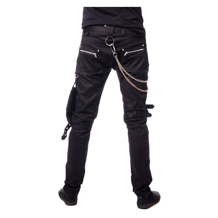 Men Slim Fit Gothic Pant Bondage Metallic Pant Buckle Zipper Cotton Chain Pant