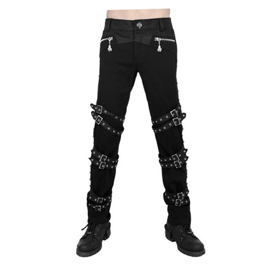 Men Gothic Buckles Pant Halloween Costume Fashion High Waist Pant - Alternative Gothic Dark Wear | Embrace Dark Aesthetic Men & Women Gothic Clothing