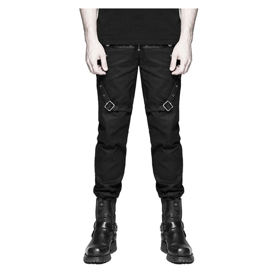 Men Gothic Punk Style Pant Leather Straps Military High Waist Cotton Pant - Alternative Gothic Dark Wear | Embrace Dark Aesthetic Men & Women Gothic Clothing