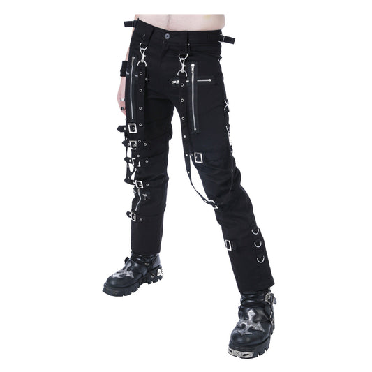 Men Cyber Gothic Pant Black Buckles Chains Straps Cross Zip Pant - Alternative Gothic Dark Wear | Embrace Dark Aesthetic Men & Women Gothic Clothing