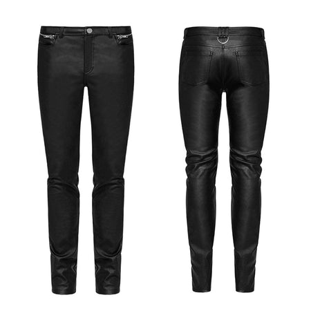 Men Black Faux Leather Gothic Pant Steampunk High Waist Pants