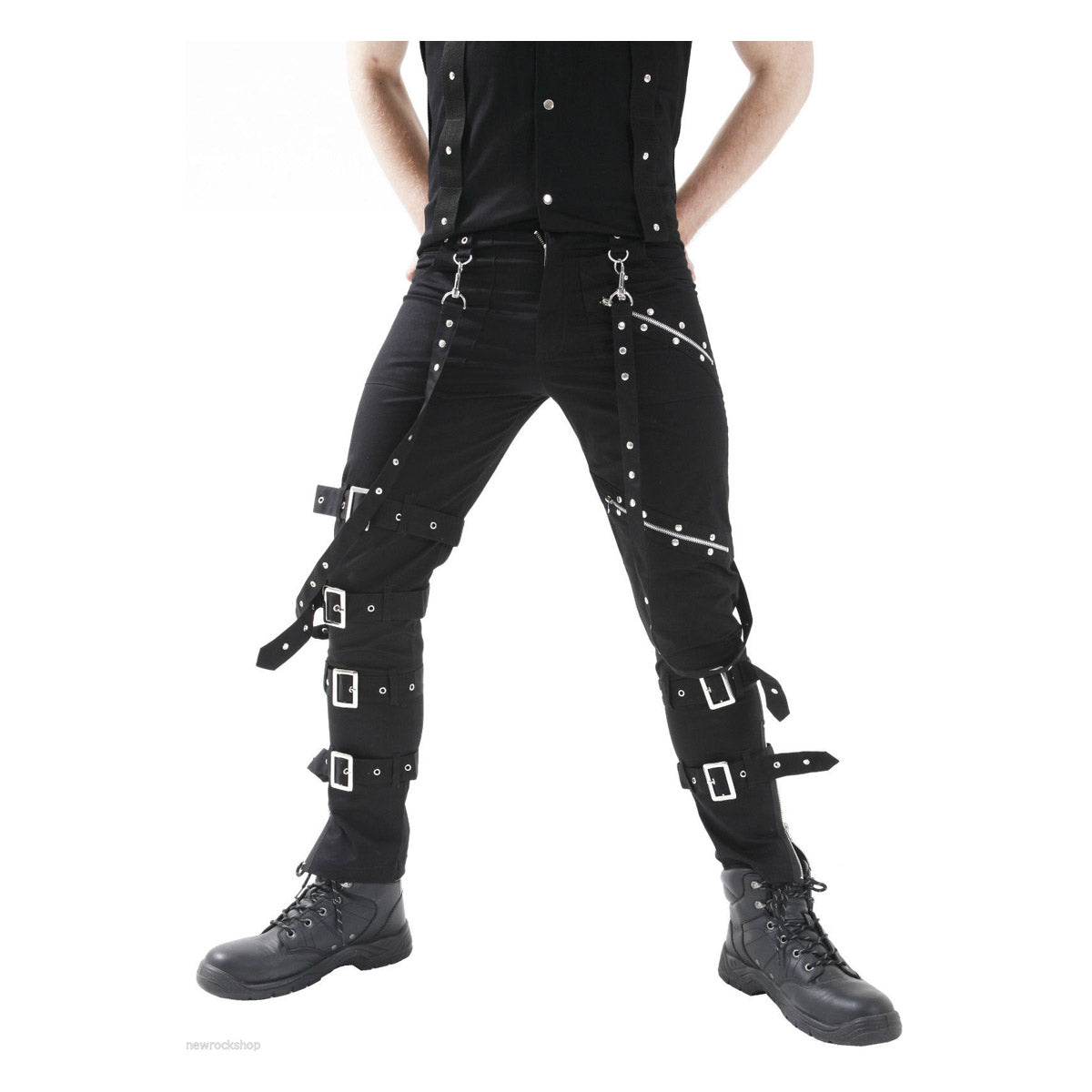 Men Gothic Bondage Pant Cotton Studs Metal Punk EMO Rock Pant - Alternative Gothic Dark Wear | Embrace Dark Aesthetic Men & Women Gothic Clothing