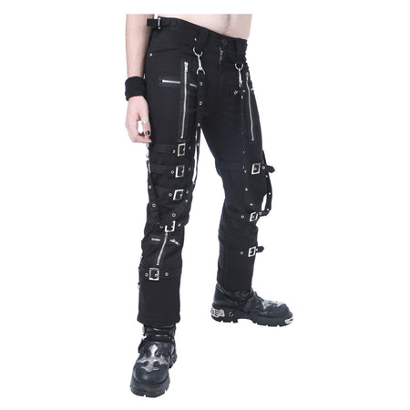 Men Cyber Gothic Pant Black Buckles Chains Straps Cross Zip Pant