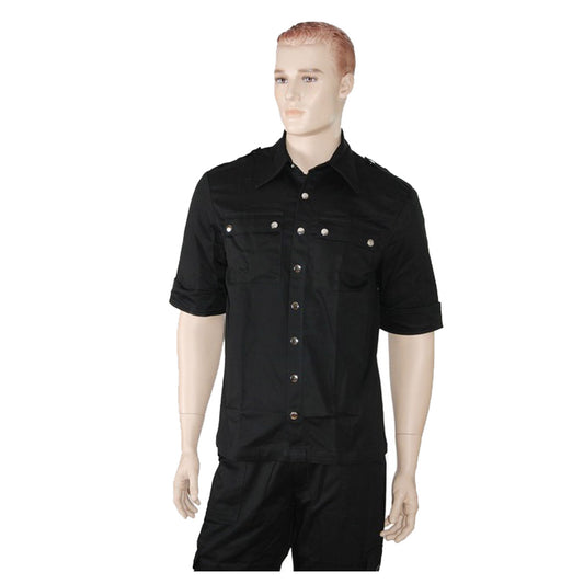 Short Sleeves Gothic Military Shirt Black Punk Shirt - Alternative Gothic Dark Wear | Embrace Dark Aesthetic Men & Women Gothic Clothing