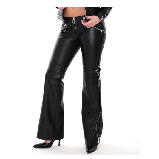 Ladies Low Waisted Flare Pants - Alternative Gothic Dark Wear | Embrace Dark Aesthetic Men & Women Gothic Clothing