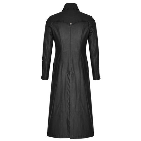 Handmade Men Long Black Gothic Coat Imitation Men leather Long Coat Adjustable Straps