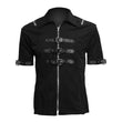 Men Gothic Shirt Black Denim Steampunk Style Straps Buckle Leather Shirt - Alternative Gothic Dark Wear | Embrace Dark Aesthetic Men & Women Gothic Clothing