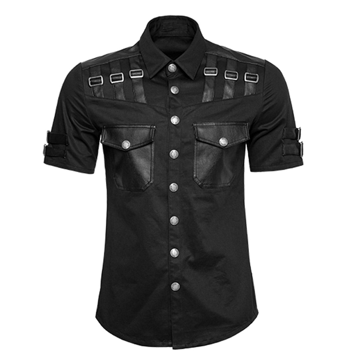 Men Gothic Shirt Military Summer Shirt Punk Style Short Sleeve Back Shirt - Alternative Gothic Dark Wear | Embrace Dark Aesthetic Men & Women Gothic Clothing