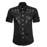 Men Gothic Shirt Military Summer Shirt Punk Style Short Sleeve Back Shirt - Alternative Gothic Dark Wear | Embrace Dark Aesthetic Men & Women Gothic Clothing