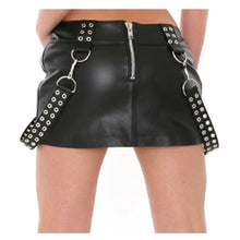 Load image into Gallery viewer, Women Leather detachable Mini Skirts long Zipper - Alternative Gothic Dark Wear | Embrace Dark Aesthetic Men &amp; Women Gothic Clothing
