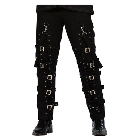 Men Gothic Bondage Pant Goth Punk Cyber Black Buckle Pant Zips Straps Pants