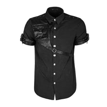 Load image into Gallery viewer, Steampunk Shady Gothic Shirt Black Mens Sleeved Leather Straps Shirt
