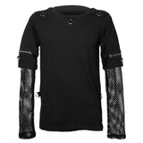 Gothic Men Shirt Top With Mesh Sleeves Punk Top - Alternative Gothic Dark Wear | Embrace Dark Aesthetic Men & Women Gothic Clothing