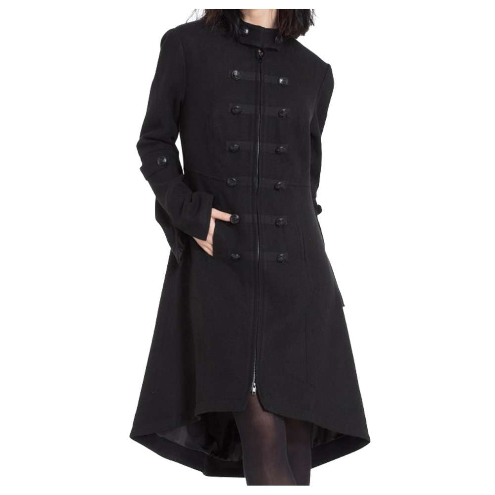 Women Military Style Long Coat Gothic Buttons Design Zipper Front Coat