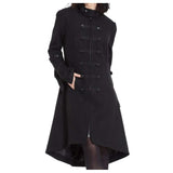 Women Military Style Long Coat Gothic Buttons Design Zipper Front Coat