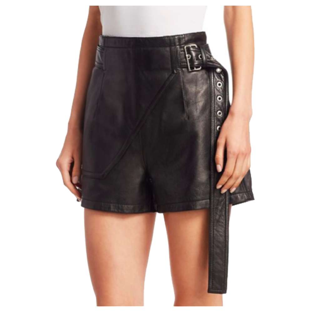 Women Genuine Lambskin Leather Shorts High Waist Crop Moto Biker Style Hot Pants