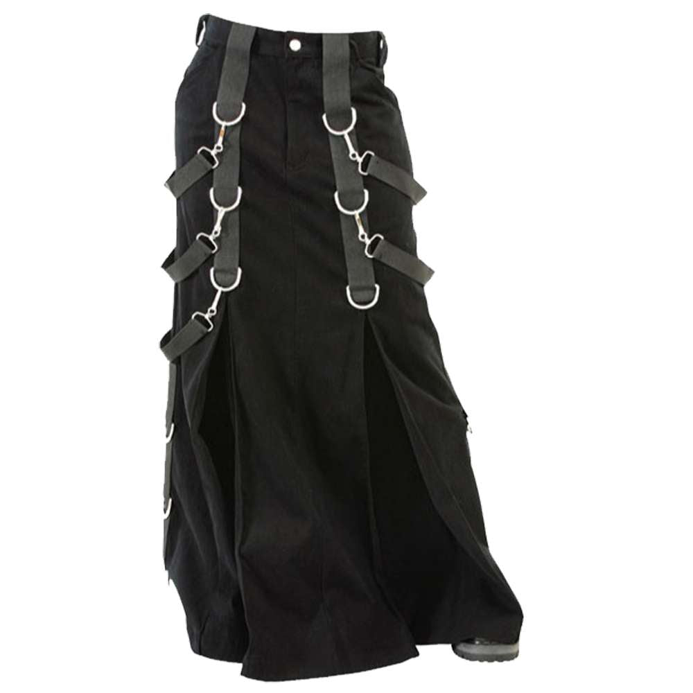 Gothic Steampunk Belt Denim Black Kilt For Men