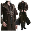 Handmade Men Gothic Long Coat High Collar Winter Coat Brown Halloween Wool Coat