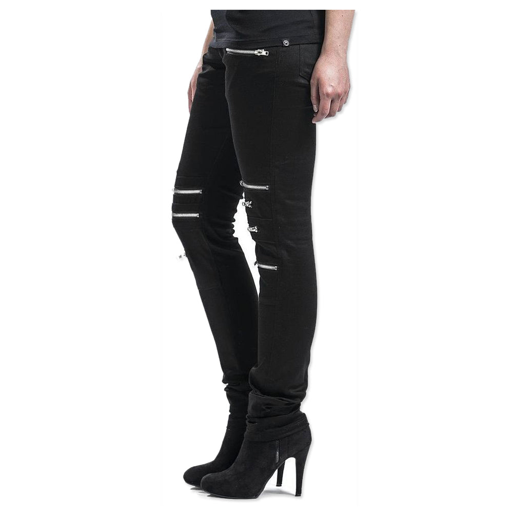 Women Gothic Punk Rock Vegan Armor Biker Pants Cotton Style with 8 Metal Zippers - Alternative Gothic Dark Wear | Embrace Dark Aesthetic Men & Women Gothic Clothing