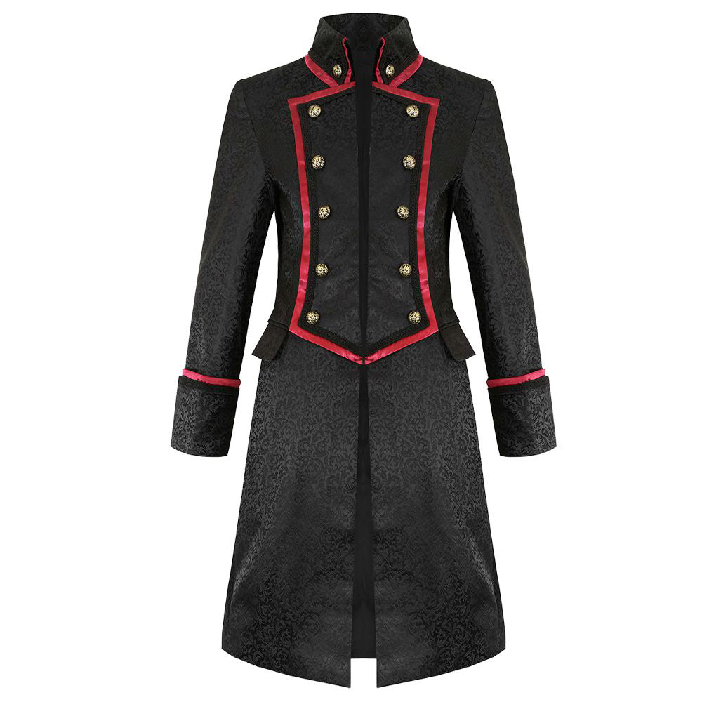 Pentagramme Severin Mens Coat In Black Red - Alternative Gothic Dark Wear | Embrace Dark Aesthetic Men & Women Gothic Clothing