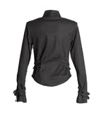 Women Gothic Military Jacket Black Long Sleeve Blouse with Metal Details & Denim Punk Style