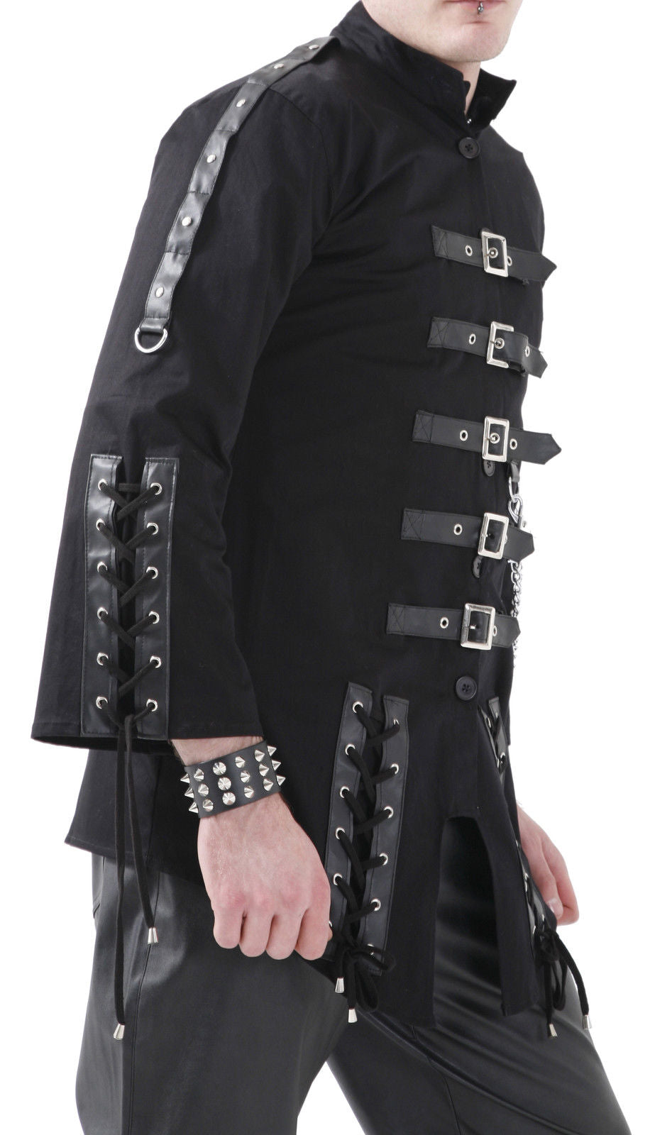 New Men Gothic Jacket Black Dead Threads Corseting Chain EMO Cyber Jacket